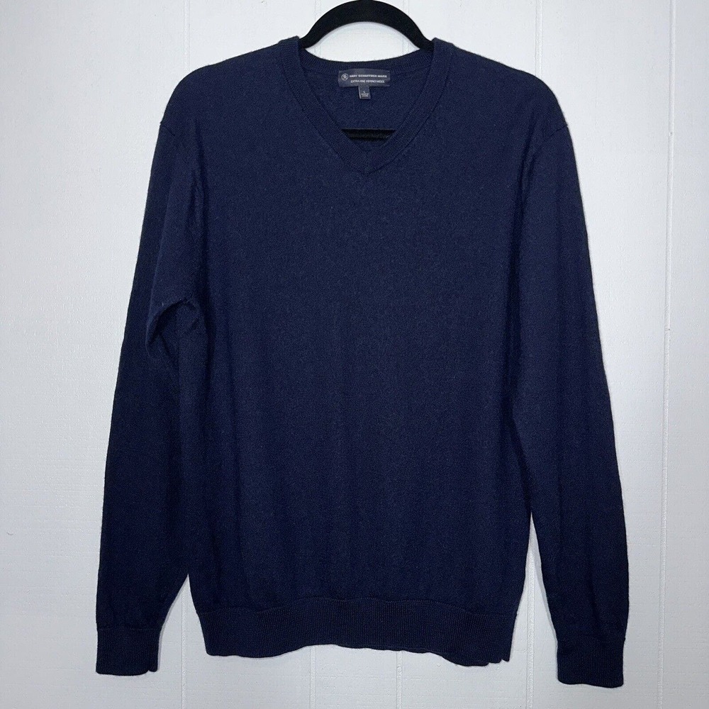 Hart Schaffner Marx Men’s Extra Fine Merino Wool Sweater Navy Blue Size L